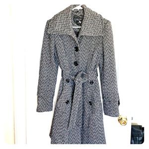 Guess? women’s long black and white wool coat